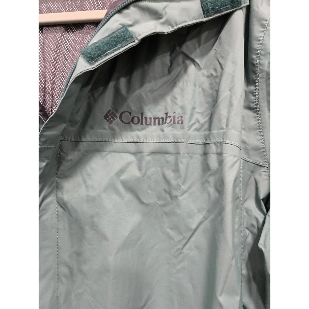 Columbia Womens Large Hooded Rain Jacket Green Waterproof Lightweight Mesh Lined